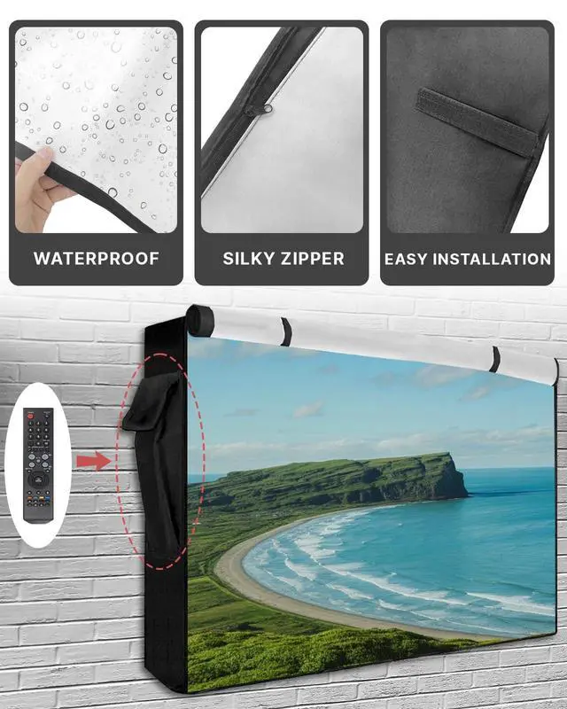 Alt view image 6 of 6 - Retro Outdoor TV Cover for Outside Flat Screen,Home Text Wood Board 600D Thick Waterproof Weatherproof Outdoor TV Screen Protector with Zipper for 60 to 65 Inch Flat Screens Rustic Leaf Flower Plaid