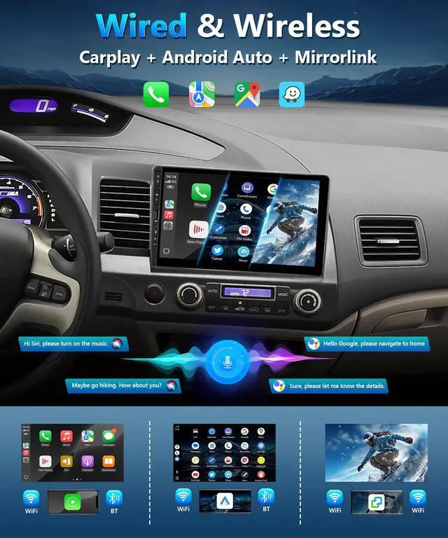 Alt view image 4 of 6 - 8Core 4+64G Stereo for Honda Civic 2006 to 2011 Radio CarPlay Android Auto, 10.1" Touch Screen for Civic 2009 Car Play,FM/RDS,DSP/EQ,BT,GPS Navi,5G WiFi,Mirrorlink,AHD Camera,MIC,Physical Button