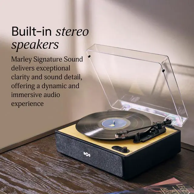 Alt view image 3 of 6 - House of Rise Up Bluetooth Turntable, Built-in Speakers, 2-Way Bluetooth, Audio Technica Stylus, Bamboo Finish, Recycled Felt Slipmat, Plug-and-Play with Dust Cover