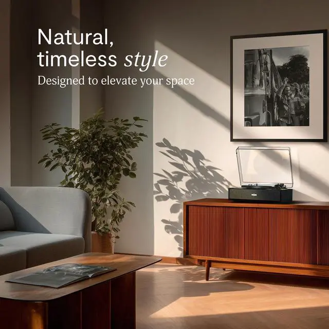 Alt view image 4 of 6 - House of Rise Up Bluetooth Turntable, Built-in Speakers, 2-Way Bluetooth, Audio Technica Stylus, Bamboo Finish, Recycled Felt Slipmat, Plug-and-Play with Dust Cover