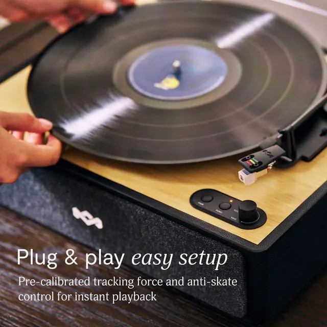 Alt view image 5 of 6 - House of Rise Up Bluetooth Turntable, Built-in Speakers, 2-Way Bluetooth, Audio Technica Stylus, Bamboo Finish, Recycled Felt Slipmat, Plug-and-Play with Dust Cover