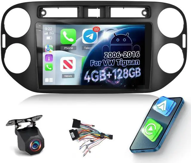 Main image of Upgraded 4GB+128GB Car Radio Stereo for VW Tiguan 2006 2007 2008 2009 2010 2011 2012 2013 2014 2015 2016 with Wireless Carplay/Android Auto, Incell Screen/EQ/5G WiFi/GPS/SWC + AHD Rear View Camera