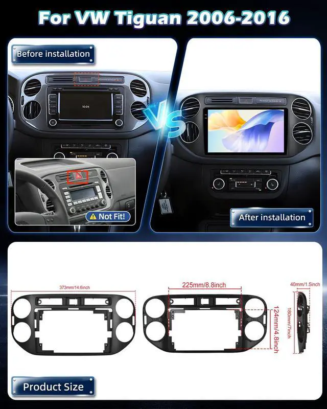 Alt view image 2 of 6 - Upgraded 4GB+128GB Car Radio Stereo for VW Tiguan 2006 2007 2008 2009 2010 2011 2012 2013 2014 2015 2016 with Wireless Carplay/Android Auto, Incell Screen/EQ/5G WiFi/GPS/SWC + AHD Rear View Camera