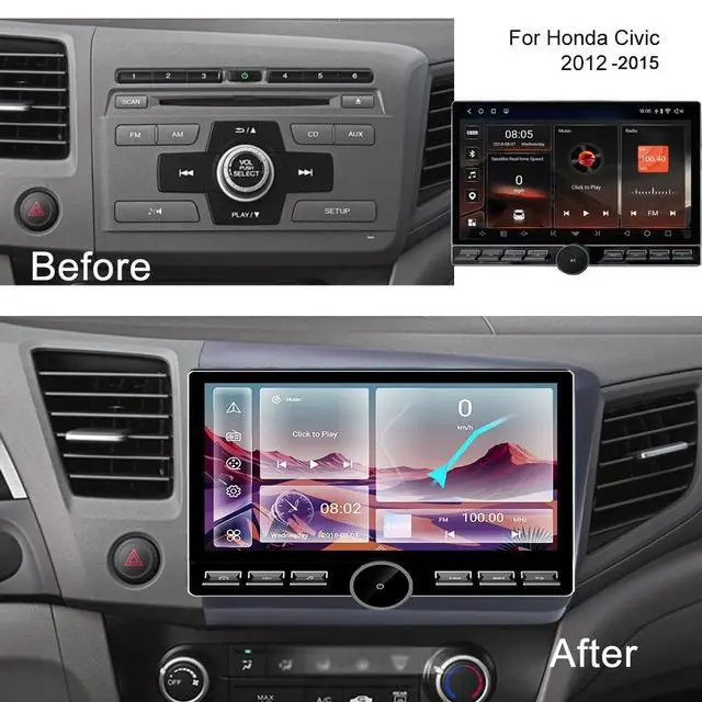 Alt view image 2 of 6 - 4+64GB Android 15 8-core for Honda Civic Radio 2012-2015 Car Stereo Wireless Carplay Android Auto with 10.8" IPS Touchscreen GPS Navigation for Car Head Unit Built-in DSP Free Backup Camera