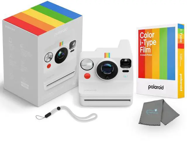 Main image of Now+ 3rd Generation i-Type Instant Camera + 8 i-Type Color Film Bundle, Bluetooth Connected App Controlled, White, Camera Bundle with a Lumintrail Lens Cleaning Cloth
