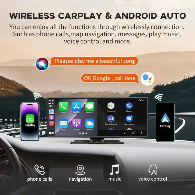 Alt view image 2 of 6 - Largest 11.5" Portable Carplay Screen for Car, 4K Wireless Car Play & Android Auto, Upgrade Touchscreen with Dash Cam, App Control/Loop Recording/Backup Camera/Mirror Link/GPS/FM for All Vehicles