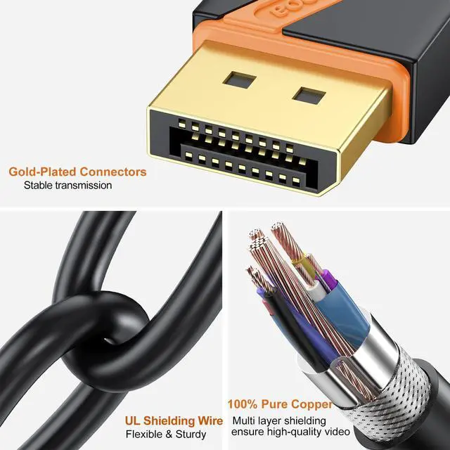 Alt view image 6 of 6 - DisplayPort Cable 6 Feet, 10-Pack Gold-Plated DP to DP Cables 4K@60Hz, 2K@165Hz, 2K@144Hz, Display Port Cable Male to Male Support 3D, HDR for Gaming, Computer, TV, Monitor