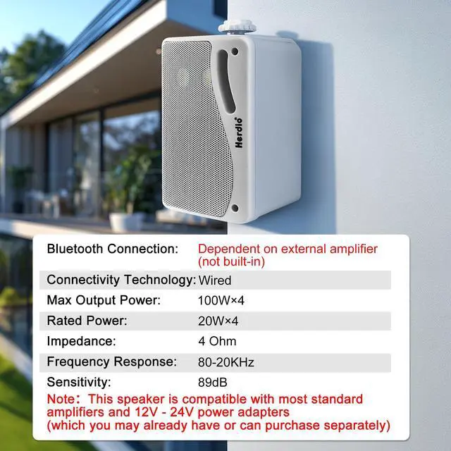 Alt view image 2 of 6 - 3.5 Inch Passive Outdoor Speakers Wired Waterproof Wall Mount Speakers with 400W Superior Sound, All-Weather Durability, for Home Patio Garden Marine Boat Garage Indoor,4-Pack White