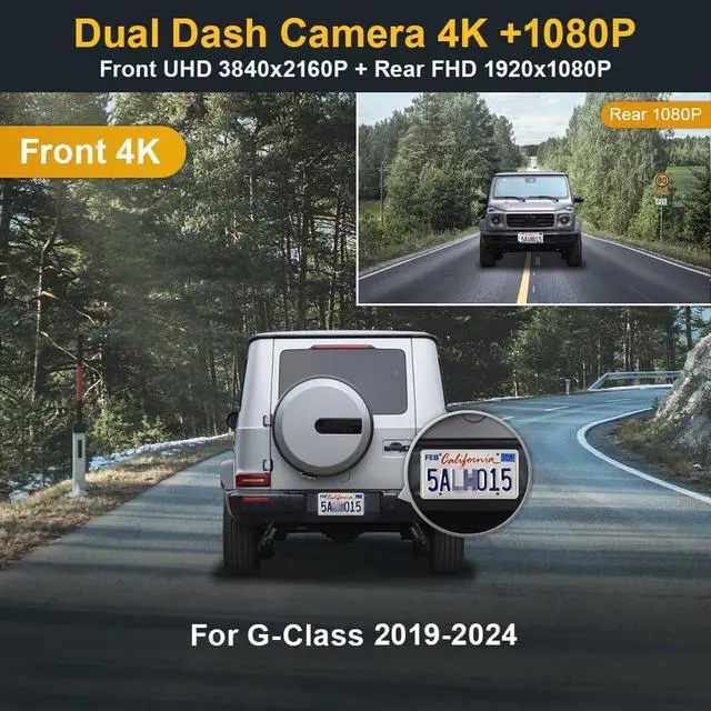 Alt view image 2 of 6 - Front 4K+Rear 1080P Dash Cam Adapts for Mercedes-Benz G-Class 2019-2024 G550 (HD2-6166/with 10 Vents), OEM Look, Dual HD Video, WiFi & APP, Loop Recording, G-Sensor, Easy to Set, 128GB Card