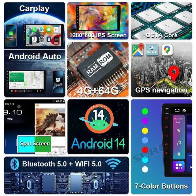 Alt view image 3 of 6 - 9inch 8Core 4+64GB Car Stereo Radio for VW Jetta A5/Passat B6/CC/Golf MK5/Beetle/EOS 2005-2010,Android GPS Navigation Unit with Wireless Carplay,Android Auto,Touchscreen Multimedia Player