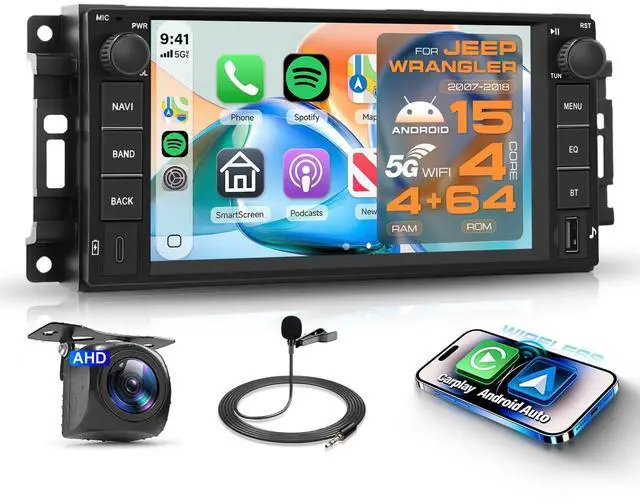 Main image of 4G+64G 5G WiFi Android Car Radio Stereo for Jeep Wrangler 2007-2018 Dodge RAM Chrysler with Wireless Carplay Android Auto 1080P Cam USB/Type-C, 7" for Jeep Wrangler Radio for Dodge RAM Chrysler Radio
