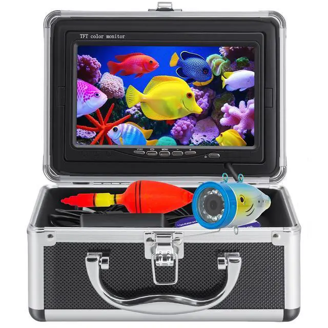 Main image of Underwater Fishing Camera, Portable Fish Finder with 7" LCD Monitor, IP68 Waterproof 1200TVL HD Fishing Camera with 12pcs White Lights for Lake Kayak Boat Ice Dark Fishing (98ft/30M Cable)