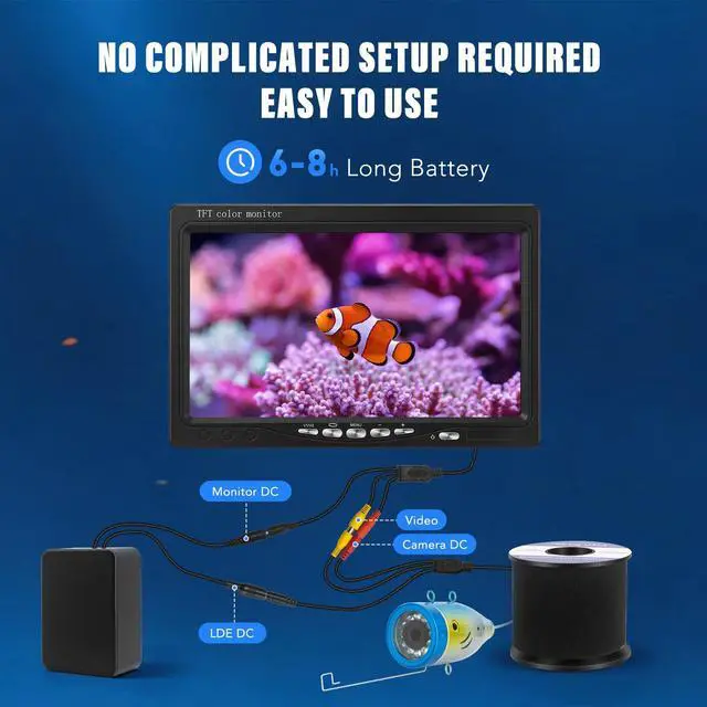 Alt view image 4 of 6 - Underwater Fishing Camera, Portable Fish Finder with 7" LCD Monitor, IP68 Waterproof 1200TVL HD Fishing Camera with 12pcs White Lights for Lake Kayak Boat Ice Dark Fishing (98ft/30M Cable)