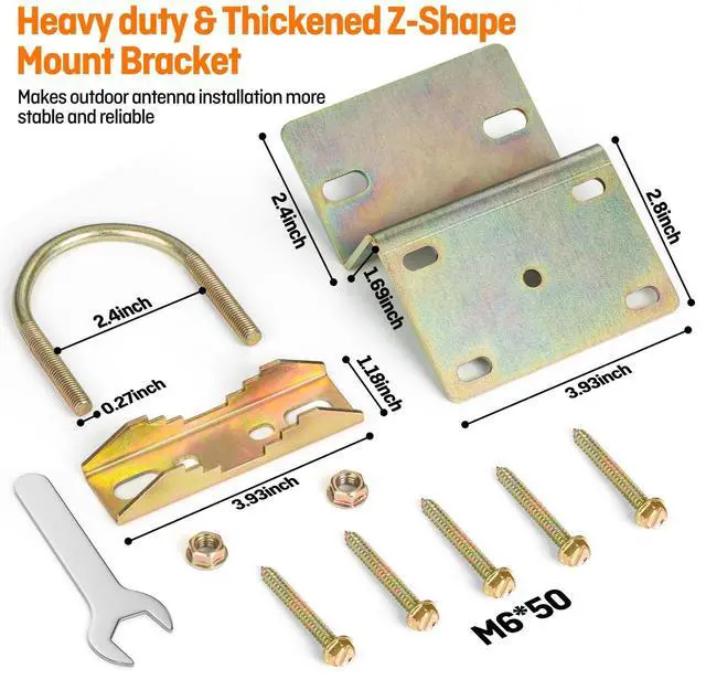 Alt view image 2 of 6 - 10 Sets Antenna Pole Mount Z Bracket Heavy-Duty M8 U Bolt Windproof Antenna Mast Clamp Galvanized Steel + 50 Screws for Home Outside TV Antenna Pole Holder