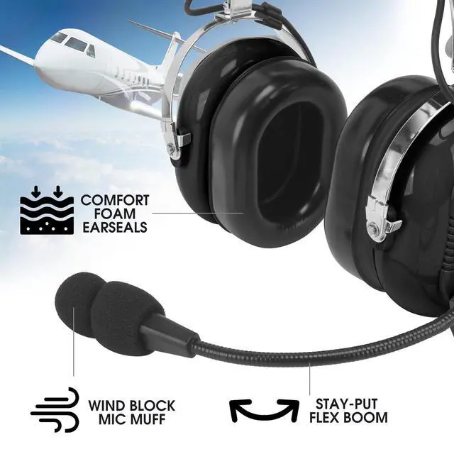 Alt view image 3 of 6 - Aviation Headsets GA Headphone Noise Reduction for Pilot Trainees Beginner PPL Students Casual Flyers Flight Passengers Aviation Maintenance Ground Crew Flying Enthusiasts (629-A-BLACK)