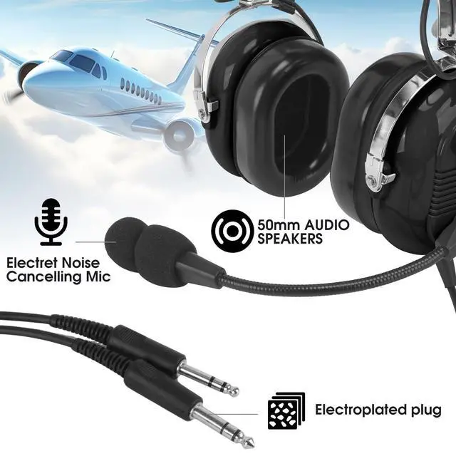 Alt view image 4 of 6 - Aviation Headsets GA Headphone Noise Reduction for Pilot Trainees Beginner PPL Students Casual Flyers Flight Passengers Aviation Maintenance Ground Crew Flying Enthusiasts (629-A-BLACK)