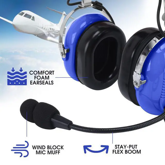 Alt view image 3 of 6 - Aviation Headsets GA Headphone Noise Reduction for Pilot Trainees Beginner PPL Students Casual Flyers Flight Passengers Aviation Maintenance Ground Crew Flying Enthusiasts (629-A-BLUE)