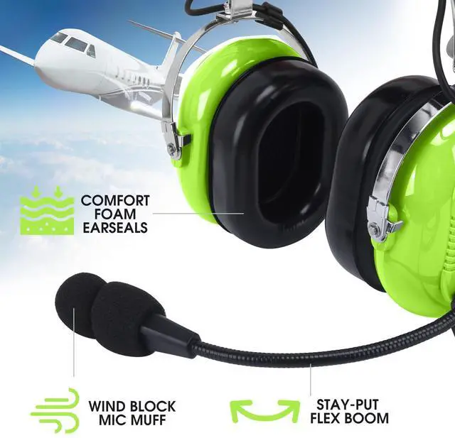 Alt view image 3 of 5 - Aviation Headsets GA Headphone Noise Reduction for Pilot Trainees Beginner PPL Students Casual Flyers Flight Passengers Aviation Maintenance Ground Crew Flying Enthusiasts (629-A-GREEN)