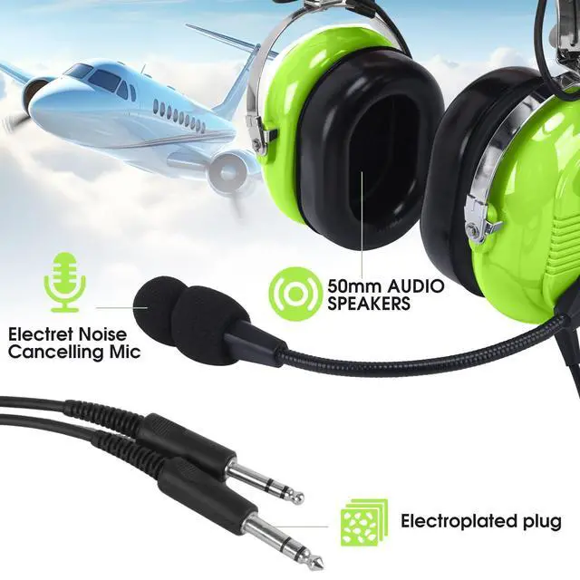 Alt view image 4 of 5 - Aviation Headsets GA Headphone Noise Reduction for Pilot Trainees Beginner PPL Students Casual Flyers Flight Passengers Aviation Maintenance Ground Crew Flying Enthusiasts (629-A-GREEN)
