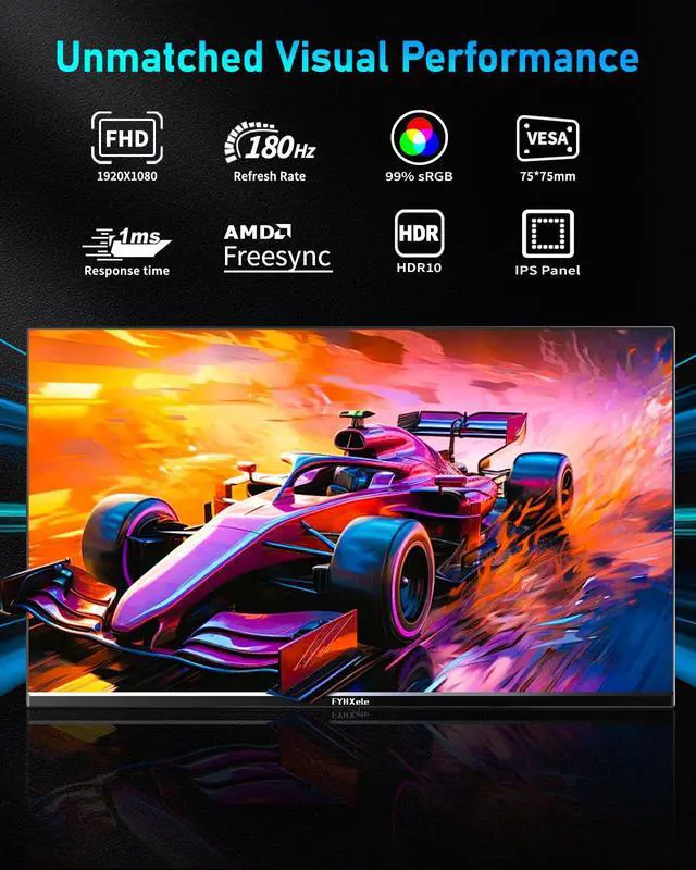 Alt view image 2 of 6 - 24 Inch Gaming Monitor FHD 1080P Fast IPS 180Hz, 165Hz Refresh Rate, 1ms, HDR Computer Monitor, HDMI, DisplayPort, Eye Care for Gamers, Compatible Wall Mountable Installs-Black