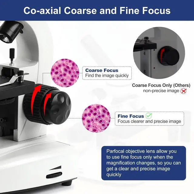 Alt view image 4 of 6 - Microscope for Adults Kids Students, 100X-2000X Microscopes, Metal-Body Dual LED Illumination, Biological Compound Monocular Microscope Kit for School Lab, Homeschool w/Phone Adapter