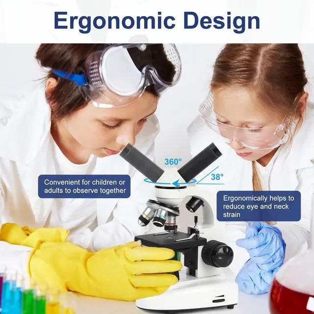 Alt view image 6 of 6 - Microscope for Adults Kids Students, 100X-2000X Microscopes, Metal-Body Dual LED Illumination, Biological Compound Monocular Microscope Kit for School Lab, Homeschool w/Phone Adapter