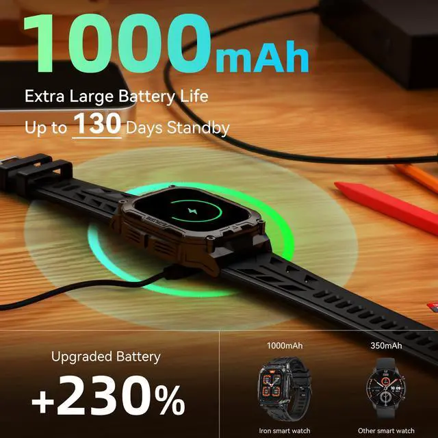 Alt view image 2 of 6 - Smart Watch for Men, 130 Days Extra-Long Battery, 1.96" Full Metal Rugged Military Watch, 50M Waterproof, Flashlight, 24/7 Heart Rate Sleep Monitor, Answer/Dial Calls, for Android & iOS