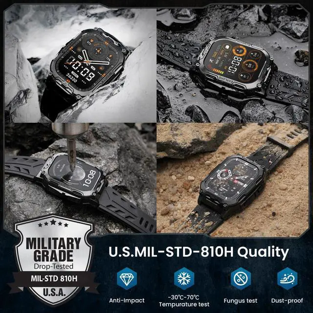 Alt view image 5 of 6 - Smart Watch for Men, 130 Days Extra-Long Battery, 1.96" Full Metal Rugged Military Watch, 50M Waterproof, Flashlight, 24/7 Heart Rate Sleep Monitor, Answer/Dial Calls, for Android & iOS