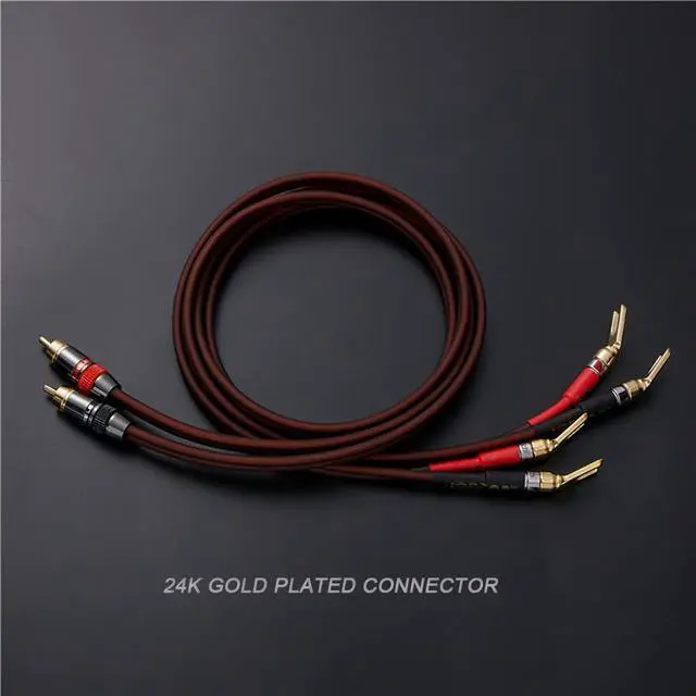 Alt view image 3 of 5 - Audiophile Hi-Fi 14 Gauge OFC Speaker Cable with RCA Male (Black & Red) to 2 Bananas Plugs, 2 pack/1pair, (5M(16.5FT), 1 Pair(RCA to 2 Y Spade))