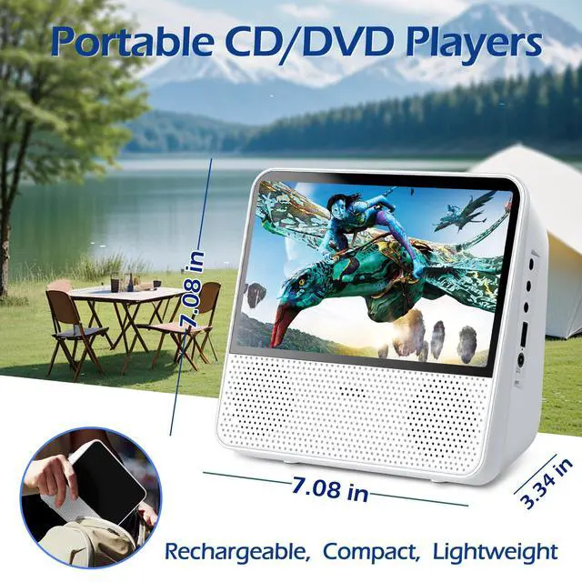Alt view image 5 of 6 - 9.8" Portable DVD Player with Bluetooth, 1024 x 600 Screen, Portable DVD Player with Screen, 4000mAh Rechargeable, HiFi Speakers, Timer/Remote/Sync TV, Support DVD/CD/Bluetooth/AUX/AV/USB
