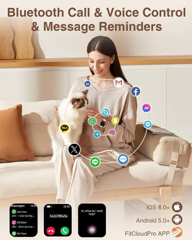 Alt view image 2 of 6 - Smart Watches for Women with 4 Bands, 1.83" Fitness Trackers for Android iPhone Pedometer/Sleep/Heart Rate/SpO2 Monitor Smartwatch for Bluetooth Calls/Notifications 110+ Sports Modes 100+/DIY Dials