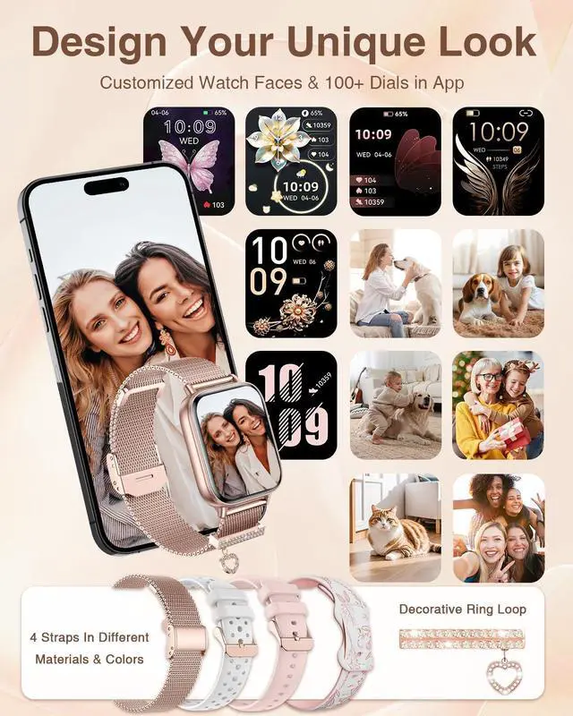 Alt view image 3 of 6 - Smart Watches for Women with 4 Bands, 1.83" Fitness Trackers for Android iPhone Pedometer/Sleep/Heart Rate/SpO2 Monitor Smartwatch for Bluetooth Calls/Notifications 110+ Sports Modes 100+/DIY Dials