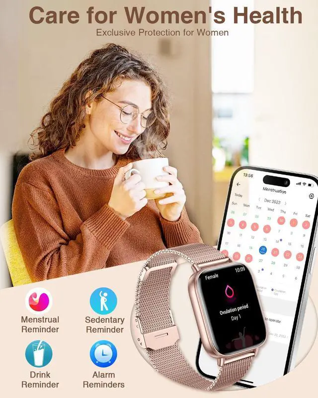Alt view image 4 of 6 - Smart Watches for Women with 4 Bands, 1.83" Fitness Trackers for Android iPhone Pedometer/Sleep/Heart Rate/SpO2 Monitor Smartwatch for Bluetooth Calls/Notifications 110+ Sports Modes 100+/DIY Dials