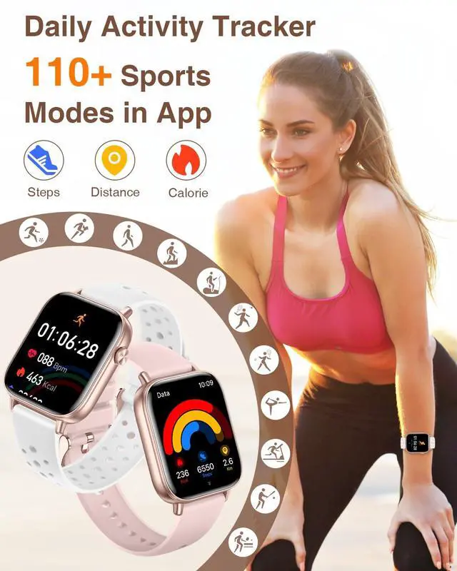Alt view image 6 of 6 - Smart Watches for Women with 4 Bands, 1.83" Fitness Trackers for Android iPhone Pedometer/Sleep/Heart Rate/SpO2 Monitor Smartwatch for Bluetooth Calls/Notifications 110+ Sports Modes 100+/DIY Dials