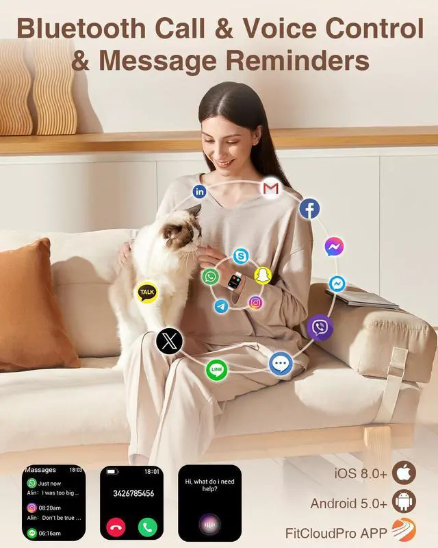 Alt view image 2 of 6 - Smart Watches for Women with Bluetooth Call 4 Bands 1.83" Fitness Watch for iPhone Android Activity Tracker Pedometer Heart Rate Sleep SpO2 Monitor Smartwatch with Notifications 110+ Sports