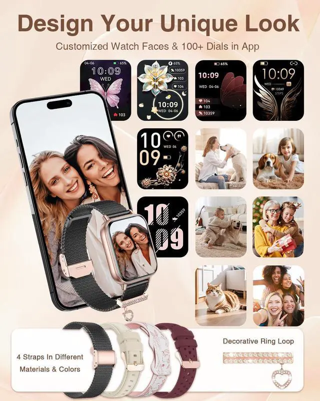 Alt view image 3 of 6 - Smart Watches for Women with Bluetooth Call 4 Bands 1.83" Fitness Watch for iPhone Android Activity Tracker Pedometer Heart Rate Sleep SpO2 Monitor Smartwatch with Notifications 110+ Sports
