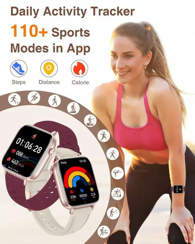 Alt view image 6 of 6 - Smart Watches for Women with Bluetooth Call 4 Bands 1.83" Fitness Watch for iPhone Android Activity Tracker Pedometer Heart Rate Sleep SpO2 Monitor Smartwatch with Notifications 110+ Sports