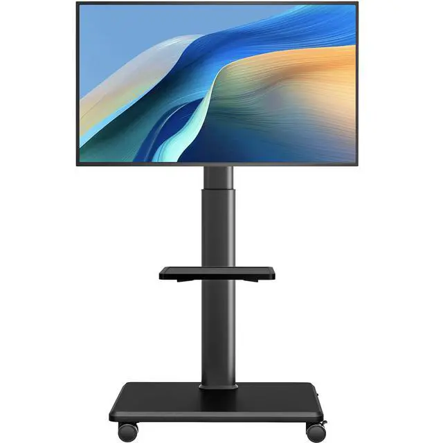 Main image of Universal Floor TV Stand, Portable Rolling Floor TV Mount with Wheels, 80 Degree Swivel Height Adjustable for 27 to 65 Inch LCD LED OLED TVs, Holds up to 88 lbs Mobile TV Cart
