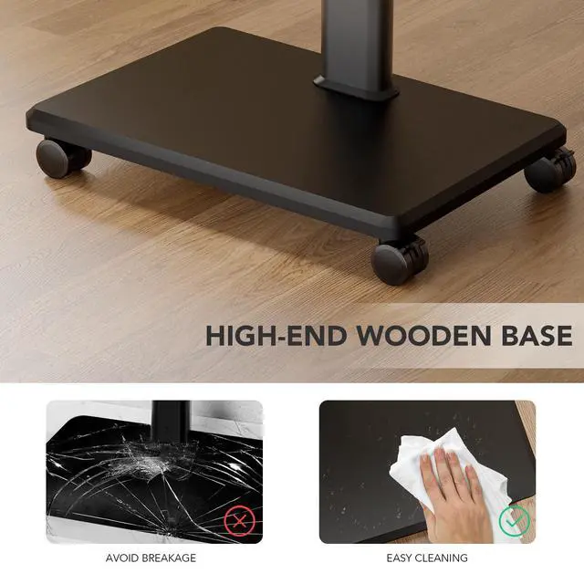 Alt view image 5 of 6 - Universal Floor TV Stand, Portable Rolling Floor TV Mount with Wheels, 80 Degree Swivel Height Adjustable for 27 to 65 Inch LCD LED OLED TVs, Holds up to 88 lbs Mobile TV Cart