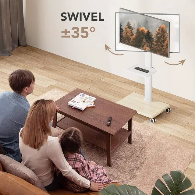 Alt view image 2 of 6 - Universal Floor TV Stand, Portable Rolling Floor TV Mount with Wheels, 80 Degree Swivel Height Adjustable for 27 to 65 Inch LCD LED OLED, Holds up to 88 lbs Mobile TV Cart, Max VESA 400x400mm