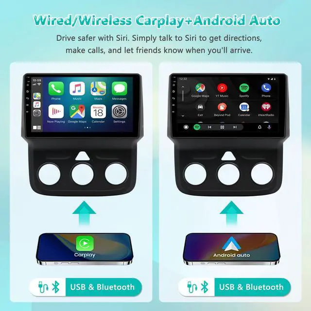 Alt view image 2 of 6 - Car Stereo Radio for Dodge RAM 1500, 2500, 3500 (20132018) | Android 14 Head Unit 2G/64G | 9" Touch Screen | Wireless CarPlay/Android Auto | Bluetooth | WiFi | Backup Camera | Manual AC Model Only