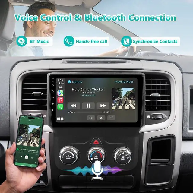 Alt view image 4 of 6 - Car Stereo Radio for Dodge RAM 1500, 2500, 3500 (20132018) | Android 14 Head Unit 2G/64G | 9" Touch Screen | Wireless CarPlay/Android Auto | Bluetooth | WiFi | Backup Camera | Manual AC Model Only