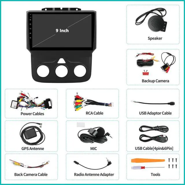 Alt view image 6 of 6 - Car Stereo Radio for Dodge RAM 1500, 2500, 3500 (20132018) | Android 14 Head Unit 2G/64G | 9" Touch Screen | Wireless CarPlay/Android Auto | Bluetooth | WiFi | Backup Camera | Manual AC Model Only