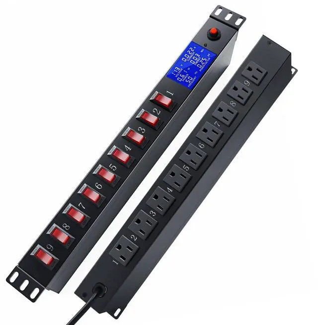 Main image of 9 Outlet Rack Mount Power Strip with Individual Switches, PDU Surge Protector 15A 125V 1875W, 1U Server Rack Power Distribution Unit with Overload Protection and Power Monitoring, 6.5FT Cord