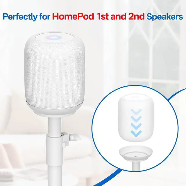 Alt view image 2 of 6 - Height Adjustable Speaker Stand for Homepod 1 and Homepod 2 Stand Built-in Cable Management - Heavy-Duty Floor Speaker Stands for HomePod 1st and 2nd Generation Speakers Easy to Install, White