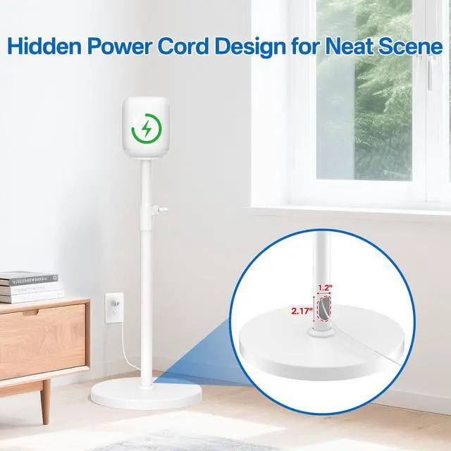 Alt view image 4 of 6 - Height Adjustable Speaker Stand for Homepod 1 and Homepod 2 Stand Built-in Cable Management - Heavy-Duty Floor Speaker Stands for HomePod 1st and 2nd Generation Speakers Easy to Install, White