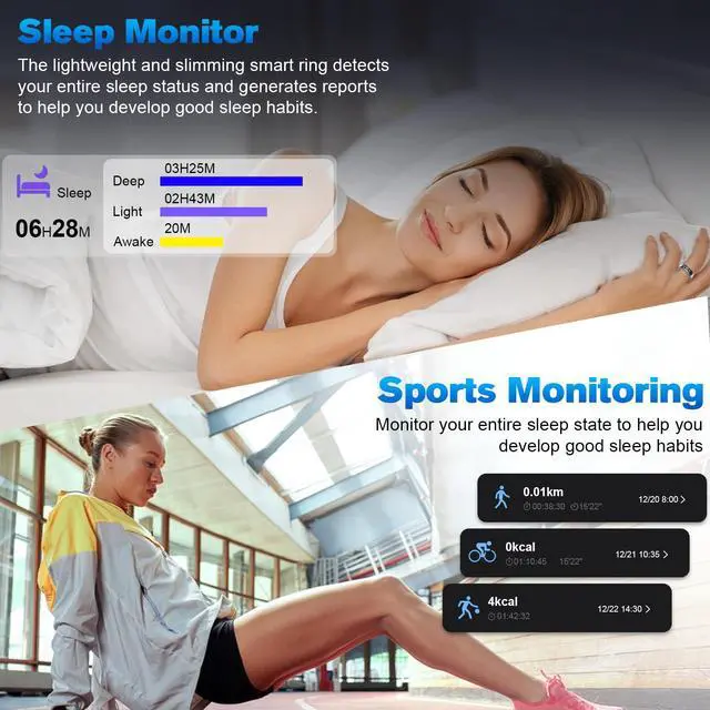 Alt view image 5 of 6 - Smart Ring Health Tracker for Men/Women with LED Dispay Screen,Fitness Ring Sleep Tracker,Fast Charging,for Pedometer Exercise,Monitor Sleep,Heart Rate, Stress,Waterproof (Silver,8)