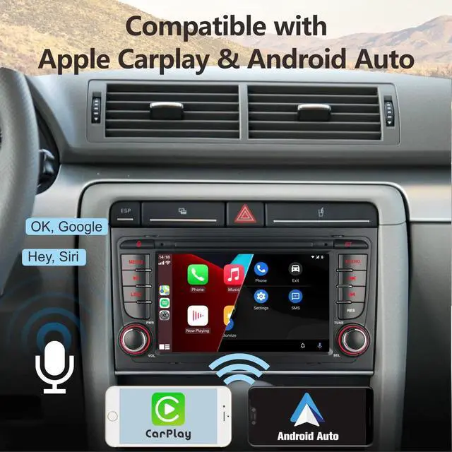 Alt view image 2 of 6 - Car Stereo Compatible with Wireless Carplay/Android Auto for Audi A4 S4 RS4 2002-2008 SEAT EXEO with IPS Touch Screen/Bluetooth/Mirror Link/FM/AM/USB