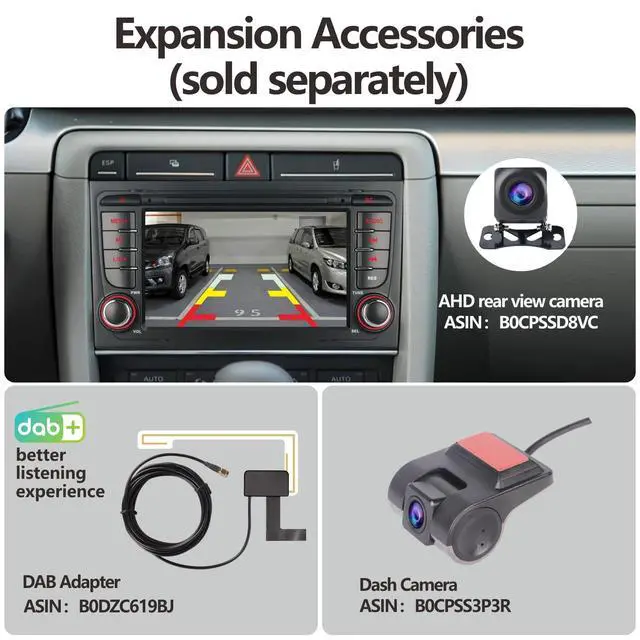 Alt view image 6 of 6 - Car Stereo Compatible with Wireless Carplay/Android Auto for Audi A4 S4 RS4 2002-2008 SEAT EXEO with IPS Touch Screen/Bluetooth/Mirror Link/FM/AM/USB