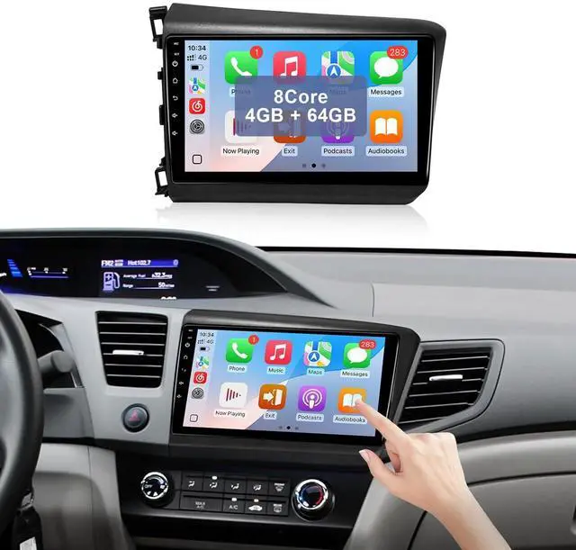 Main image of Android 13 Car Radio for Honda Civic 2012 Stereo Replacement with 9'' Touchscreen Carplay Android Auto in-Dash GPS Navigation Bluetooth WiFi SWC Backup Camera MIC (4+64G)